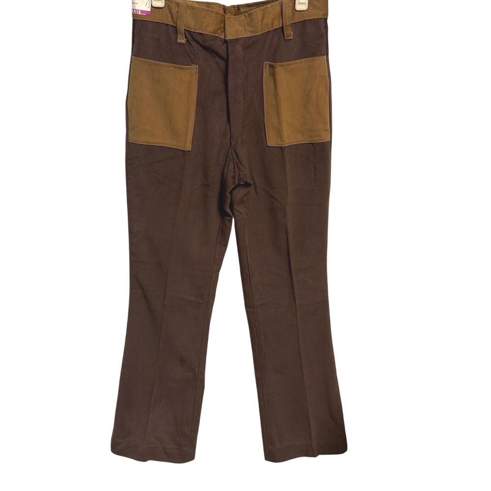 Vintage 70s Flared Bottoms Deadstock Brown Colorblock Bell Bottom Pants Kids 16